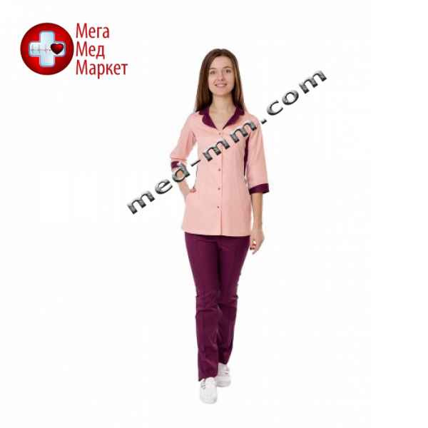 Медицинский костюм женский Мальта пудровый/сливовый №10676